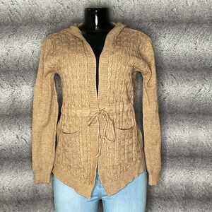 Tan Hooded Cable Knit Cardigan